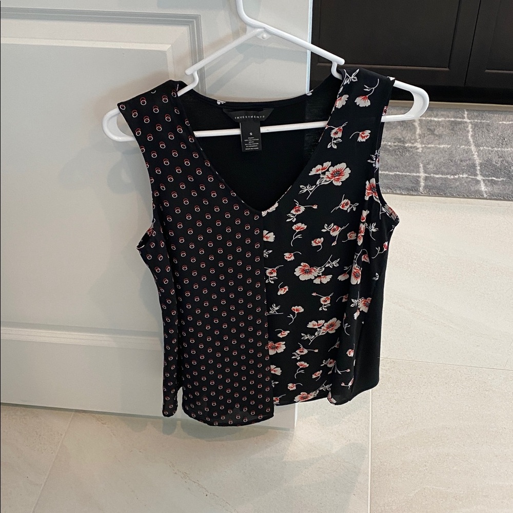 Investments Black and Pink Floral Tank Top